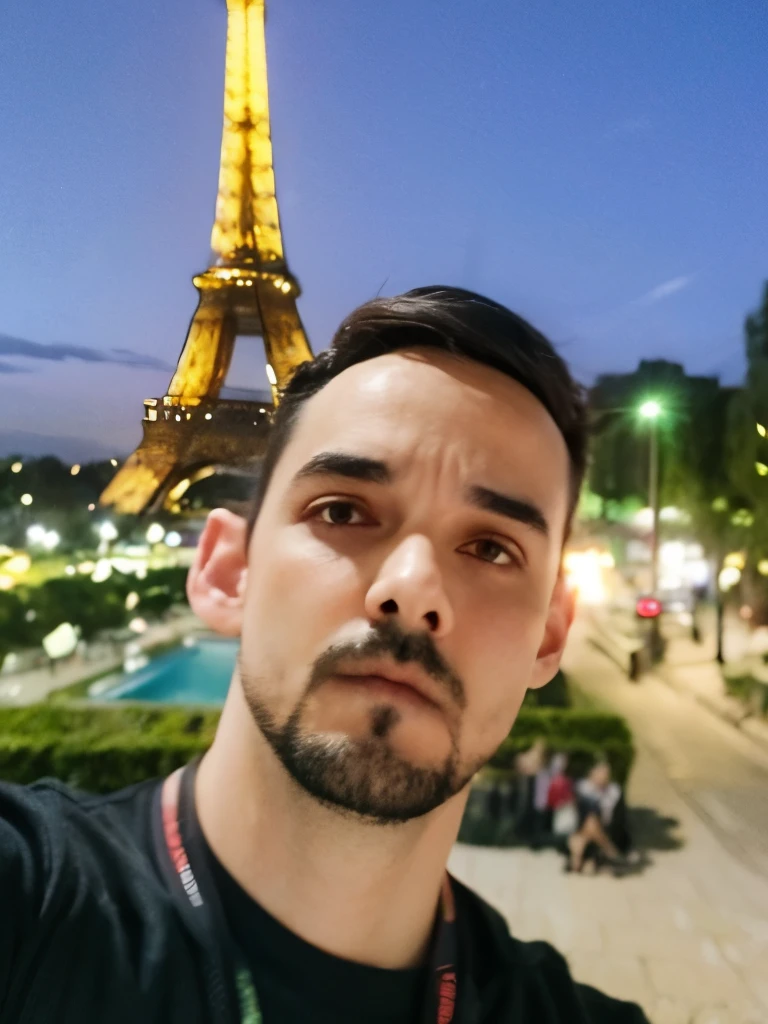 ​masterpiece, best qualityer, (​masterpiece), (best qualityer: 1.4), (ultra high: 1.2), (hyper realist: 1.4), (photorrealistic: 1.2), Highly detailed CG Unit. (((1man, male:1.5))) , selfie of wtruffa in Paris at night, cut hair, (((Eiffel tower background))) , ((cut hair, strong guy, muscle)) . hyper realist,  Awesome, extremely detaild, highy detailed, sharpen focus, realperson, Depth of field.