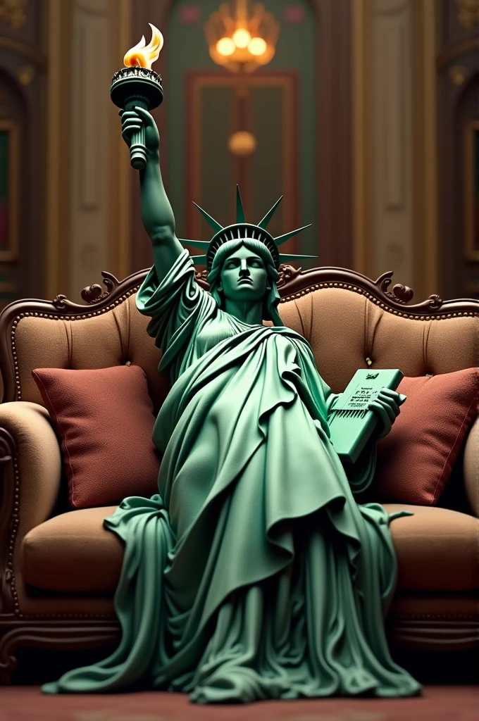 Statue of liberty sitting on sofa