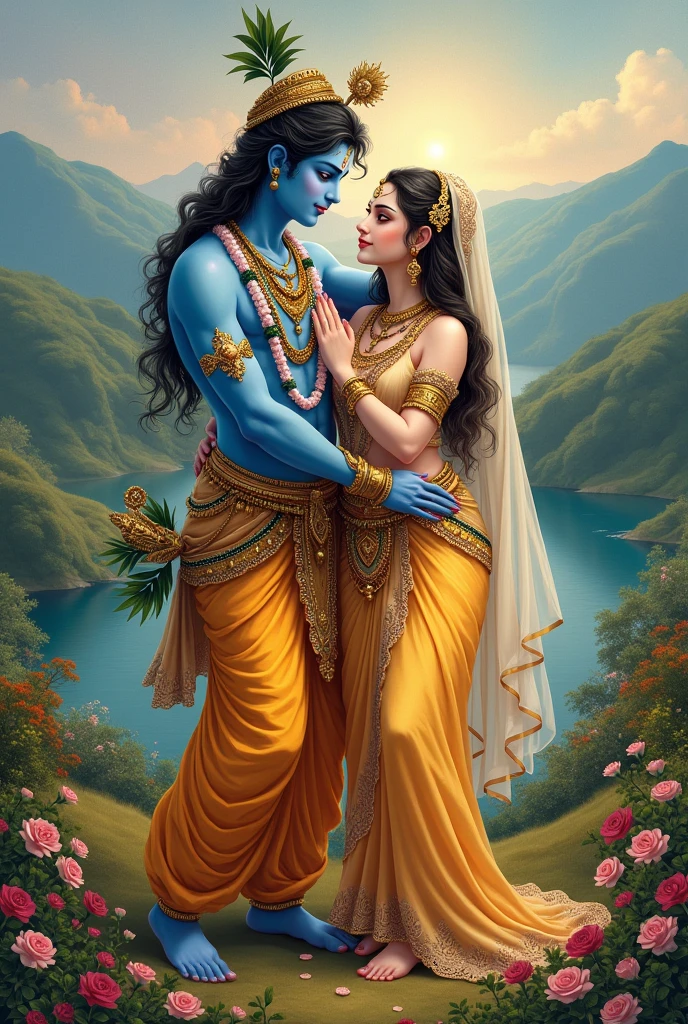 Beautiful picture off god krishna with wife radha