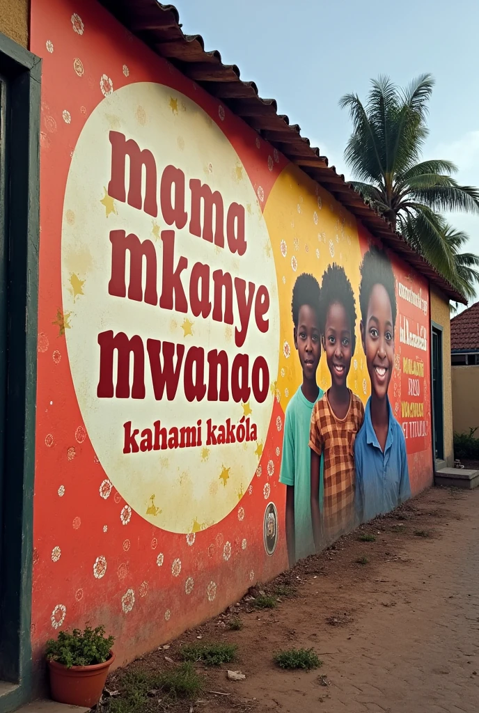 a banner of 250cm length with width 100cm wrote "MAMA MKANYE MWANAO" with extra text of location KAHAMA KAKOLA with beautiful Board to attach at the wall