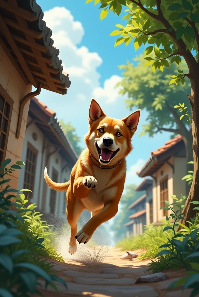 One day, while the dog was running around the village, he heard a cry for help coming from behind Grandma Daeng&#39;s house. The dog quickly ran to see what was happening.
