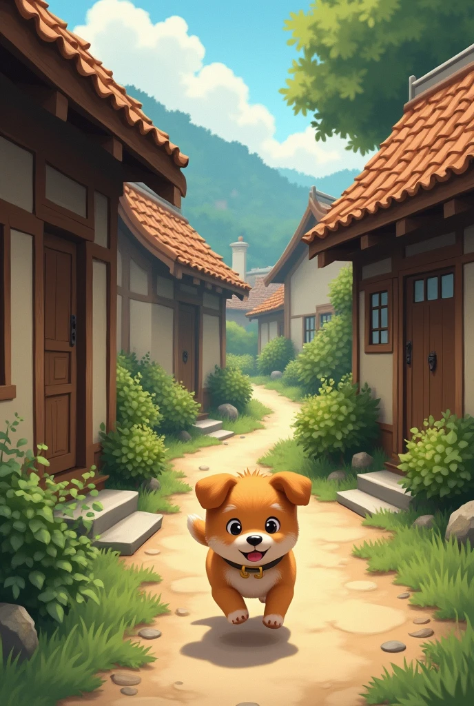 One day, while the puppy was running around the village, he heard a cry for help coming from behind Grandma Daeng&#39;s house. The puppy quickly ran to see what was happening.