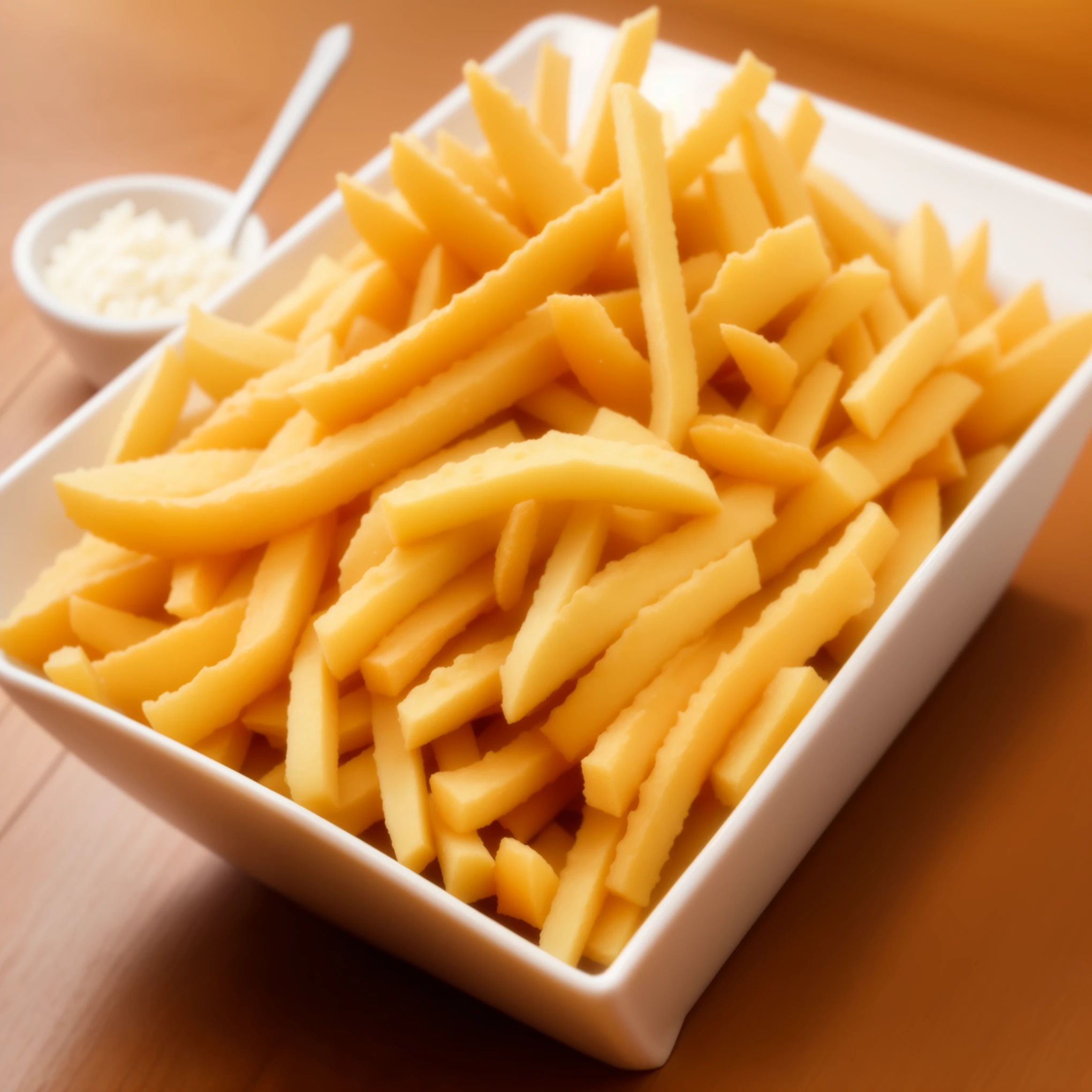 "Develop ultra-realistic images of fresh produce, Attractive potato chips. The potatoes should be golden brown and crispy., Each detail can be seen, small, The areas where the heat hit perfectly are slightly darker..
The scene is、The focus should be on fries, presented attractively in appropriate portions and containers., Accentuate the appetizing appearance. Each potato must be clearly defined, Expressing surface texture and richness of detail.
Emphasizing the crispness of French fries、To create subtle shadows that add depth to the composition、The lighting of the scene must be carefully adjusted。. Colors should be rich and realistic, Highlighting the golden color of the potato and the tiny light reflections.
Is the image on a neutral background?、Make sure it contains elements that complement the fries., Without distracting from the main elements. You should choose a frame that highlights the texture and shape of the potato.。, Make the viewer feel tempted to pick it up.
In summary, Create an immersive experience, A high-quality visual representation of french fries, Appetizing crunchy appearance reproduced in ultra-realistic style, To the viewer、I feel the enchanting aroma they exude.。."