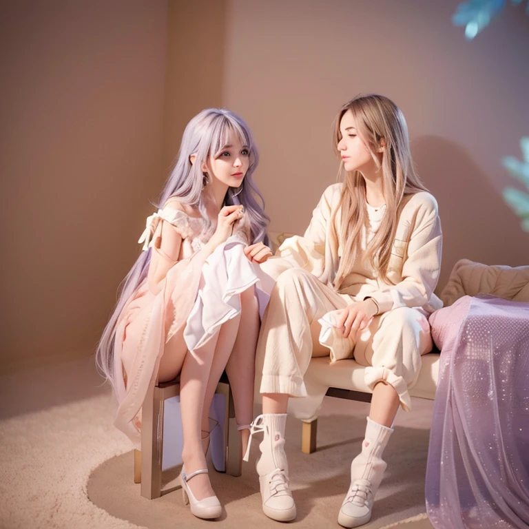 intricate detailed anime, romantic couple gazing into each other's eyes, beautiful detailed eyes, beautiful detailed lips, extremely detailed face, long eyelashes, soft lighting, pastel colors, dreamlike, surreal, whimsical, charming, masterpiece, best quality, 8k, highres, photorealistic