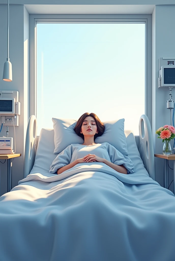 patient is lying in the hospital cabin