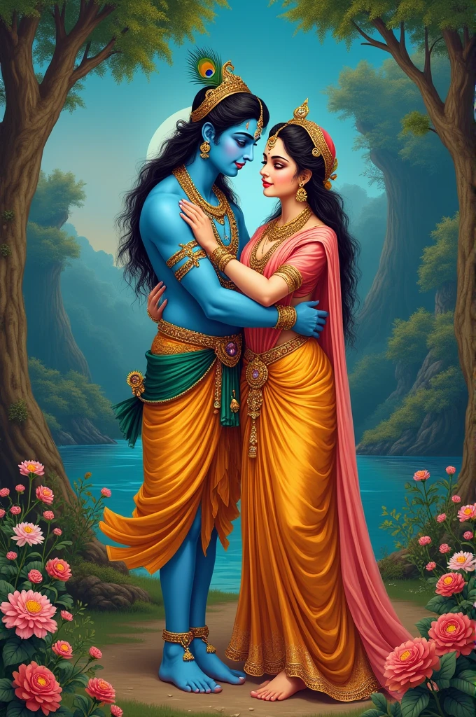A beautiful picture of god krishna with wife radha