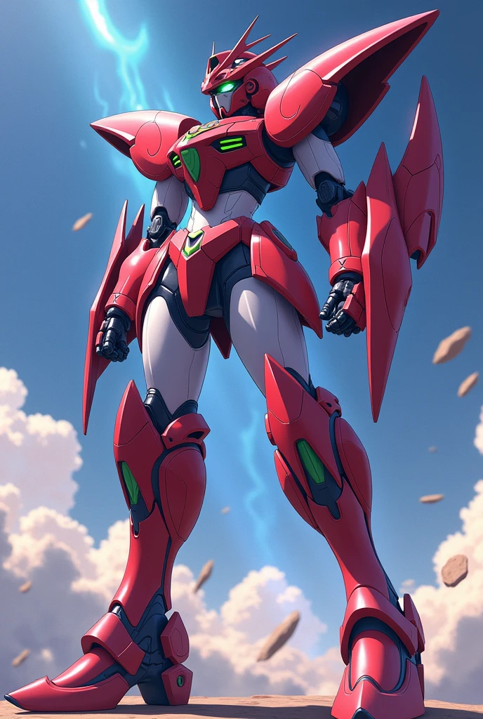 red, anime, Giant Robot, Curved, fluid, Junmin, knight, Beast, Fighting, heroic, Thin legs, Full body image of a female super robot, Simple Background,universe,