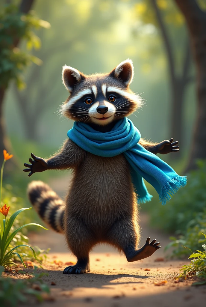 Raccoon parading in blue
