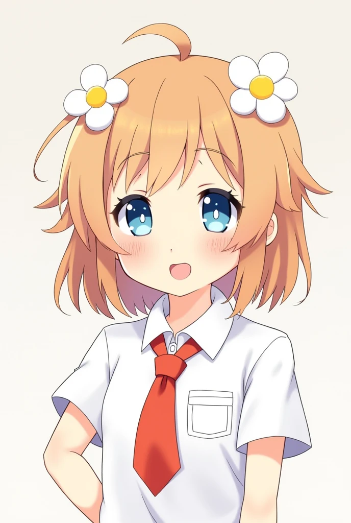 Light brown long hair Light blue eyes Wearing white short sleeves Red tie on neck 2 white star buckles on head Black star mole on cheek(play)
Young Girl ()
Lunime Gacha Anime