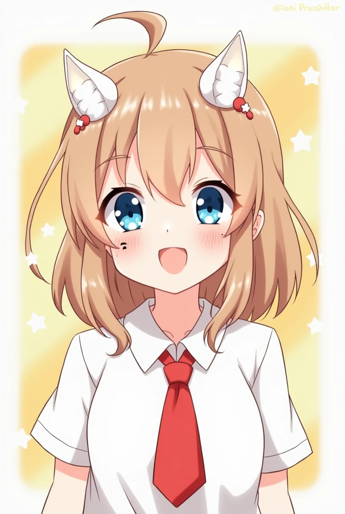 Light brown long hair Light blue eyes Wearing white short sleeves Red tie on neck 2 white star buckles on head Black star mole on cheek(play)
Young Girl ()
Lunime Gacha Anime