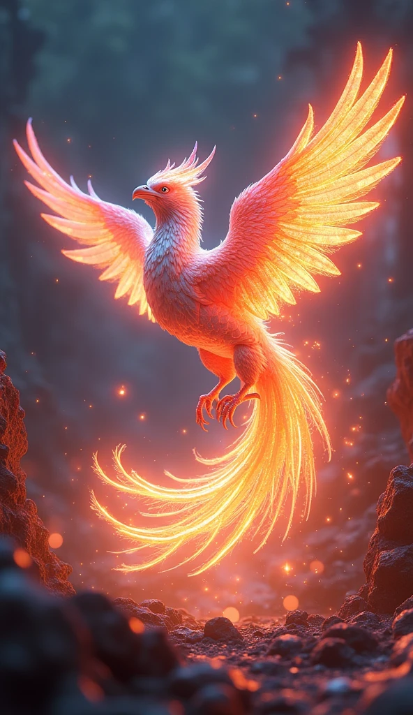 A majestic iridescent phoenix reborn from digital ashes in a holographic flame glaze、16K, Ultra-high resolution, Ultra-high resolution, to be born,wonderful ,future、Iridescent、The world 30 years from now