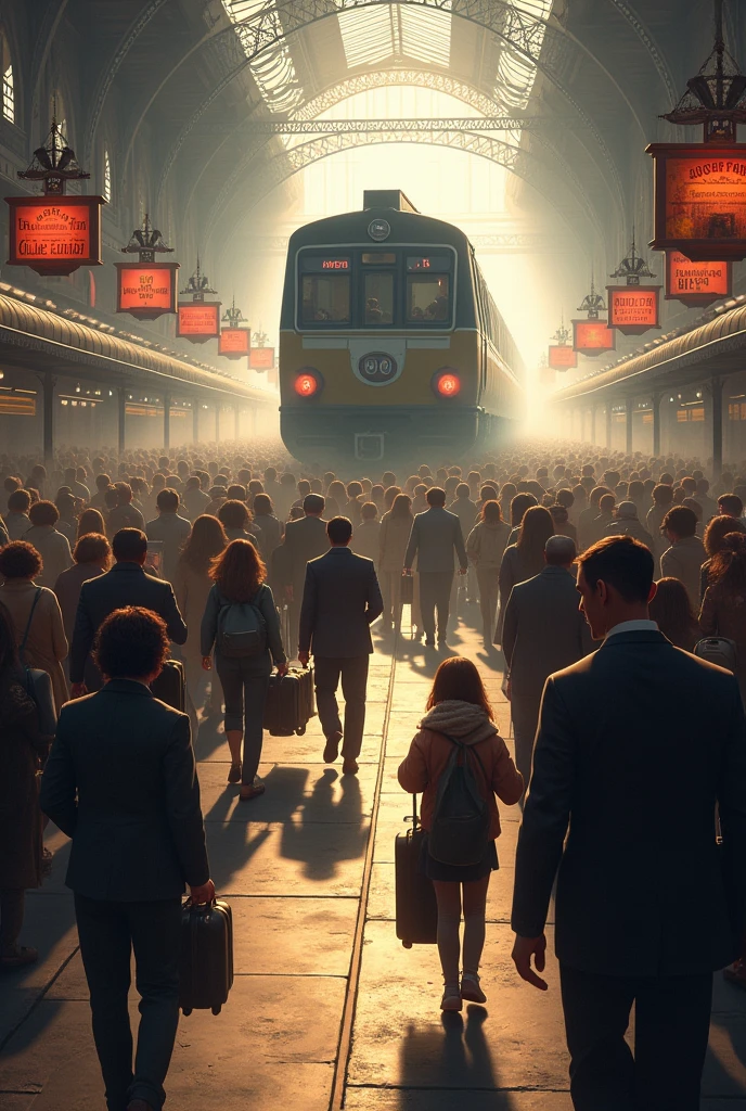 Passengers boarding a train on a platform