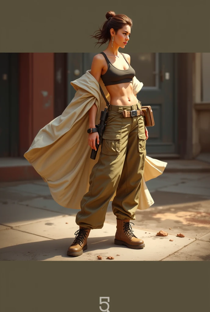 samdoesarts; award winning half body portrait of a beautiful woman in a croptop and cargo pants, military boots, standing on the street faint smile, paint splashes, hair in a bun, splatter, outrun, vaporware, digital art, trending on artstation, highly detailed, fine detail, intricate by Jeremy Mann, matth�us merian the elder, Pino Daeni, robert rauschenber, by beksinski