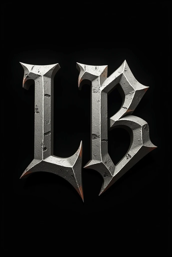 Create a logo for a rock band using the uppercase letters LB, with a strong style, visible and commercial, In black and grey