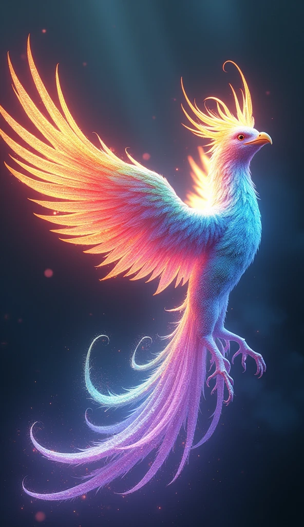 A majestic iridescent phoenix reborn from digital rainbow to holographic flame glaze、16K, Ultra-high resolution, Ultra-high resolution, to be born,wonderful ,future、Iridescent、The world 30 years from now