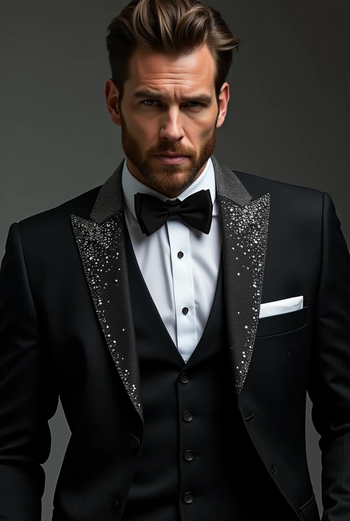 Men&#39;s standard suit with rhinestones on the collar