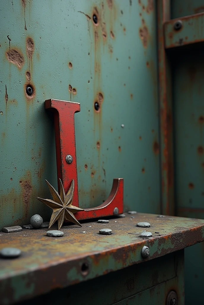 An image with traces of scratches, that contains the letter L and a small star, which was a reference to an aircraft workshop
