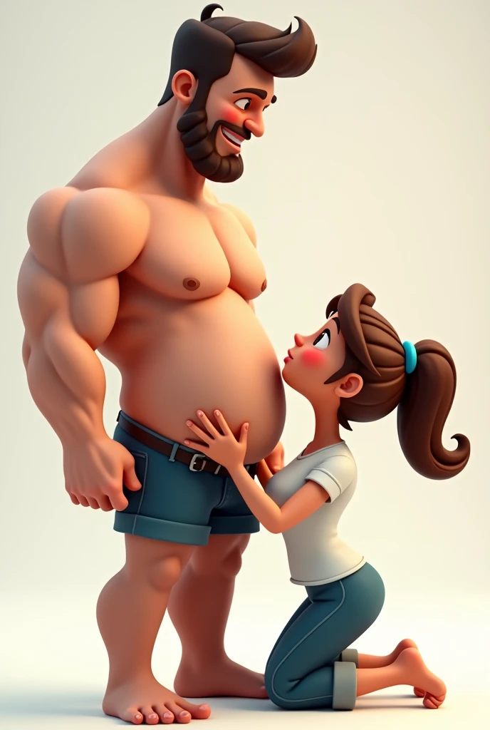 Create a 3d cartoon character. A strong handsome man standing and in front of him there is a beautiful woman kneeling in front of him with her mouth on his penis and her hands are holding the man&#39;s ass.
