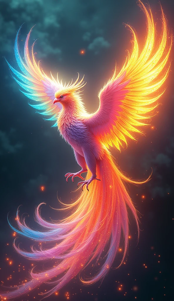 A majestic iridescent phoenix reborn from digital rainbow to holographic flame glaze、16K, Ultra-high resolution, Ultra-high resolution, to be born,wonderful ,future、Iridescent、The world 30 years from now