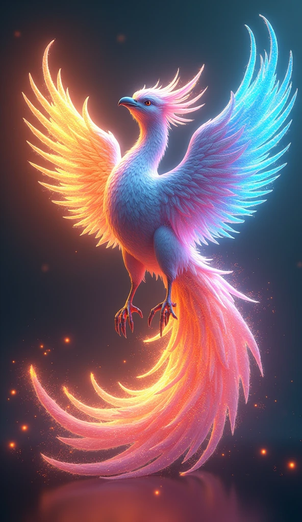 A majestic iridescent phoenix reborn from digital rainbow to holographic flame glaze、16K, Ultra-high resolution, Ultra-high resolution, to be born,wonderful ,future、Iridescent、The world 30 years from now