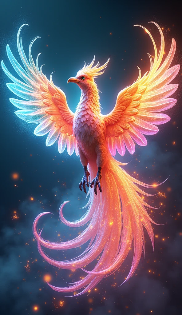 A majestic iridescent phoenix reborn from digital rainbow to holographic flame glaze、16K, Ultra-high resolution, Ultra-high resolution, to be born,wonderful ,future、Iridescent、The world 30 years from now