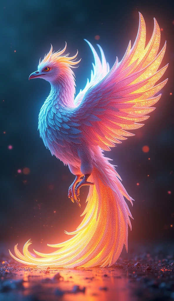 A majestic iridescent phoenix reborn from digital rainbow to holographic flame glaze、16K, Ultra-high resolution, Ultra-high resolution, to be born,wonderful ,future、Iridescent、The world 30 years from now