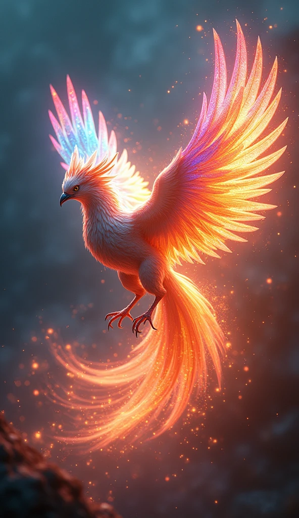 A majestic iridescent phoenix reborn from digital rainbow to holographic flame glaze、16K, Ultra-high resolution, Ultra-high resolution, to be born,wonderful ,future、Iridescent、The world 30 years from now