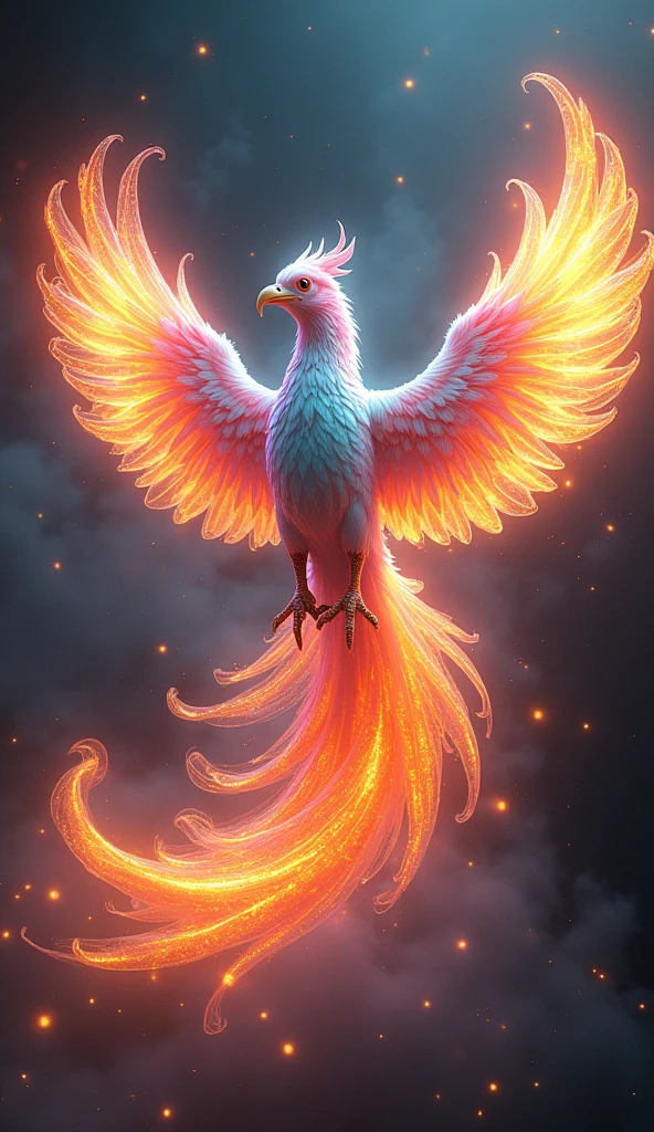 A majestic iridescent phoenix reborn from digital rainbow to holographic flame glaze、16K, Ultra-high resolution, Ultra-high resolution, to be born,wonderful ,future、Iridescent、The world 30 years from now
