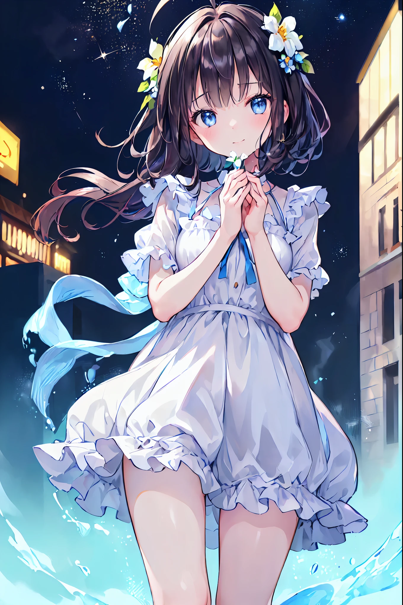 (8k, Highest quality, Highest quality:1.3), (High resolution, High resolution, Ultra-Realistic Details:1.1), (Originality, Great illustrations, masterpiece:1.2),Her captivating grey-blue eyes shine like stars,
(pastel colour, watercolor),
((Bright atmosphere)),
break
(A person working at a flower shop:1.4), (Gentle expression, A little sleepy face, smile:1.3), (Shiny black hair, Medium Hair, Ahoge:1.3), (Watering the flowers in front of the florist's shop, Long black hair and an apron:1.3)
(Highly detailed face:1.2),
(cute), (beautiful girl:1.2),
(Glowing White Skin, Clear Skin:1.2),
(Symmetrical eyes, Very beautiful fine grain:1.2), (Big eyes:1.1),
(Droopy eyes:1.2),
break
(The flower shop is small but friendly.:1.3),
(Perfect Fingers, Perfect hands, Perfect Anatomy),
break
((Movie Scenes, Cinematic)), (Focus on women:1.2), (Depth of written boundary:1.4), (Background Blur, Bokeh:1.3),