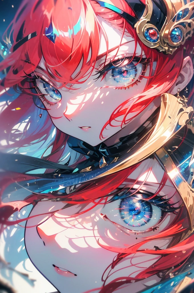 (High quality art,anime,Ultra-detailed),(Best Quality,4K,8k,High resolution,masterpiece:1.2),Beautifully detailed lips,Highly detailed eyes and face,Redhead,Bright Eyes, blue eyes, (Eye details:1.3), Are standing,Cityscape