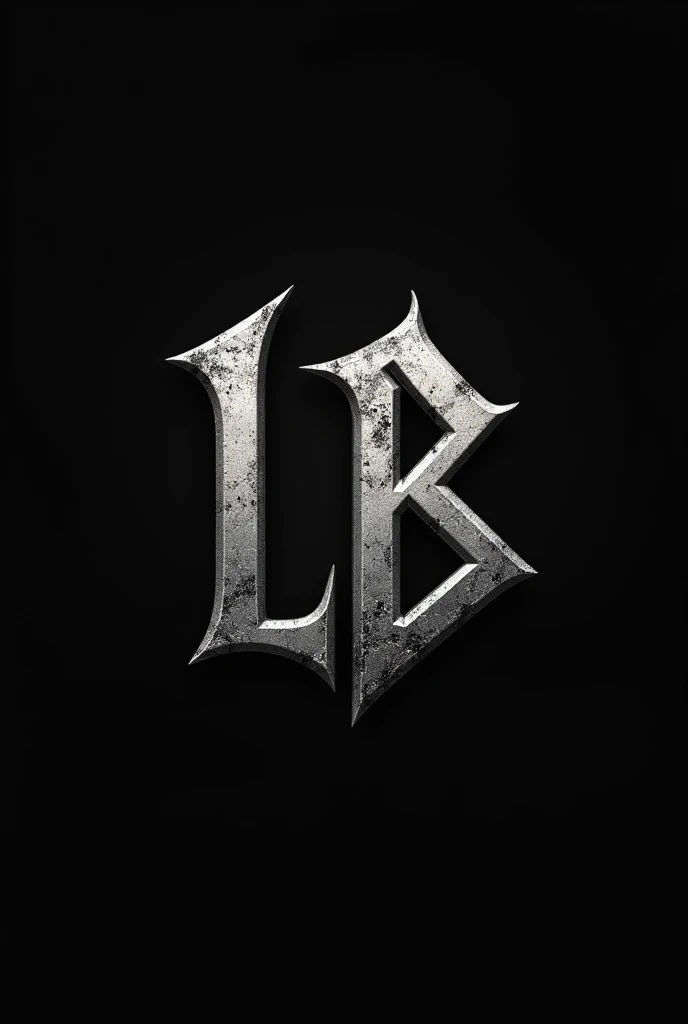 Create a logo for a rock band using the uppercase letters LB, with a strong style, visible and commercial, In black and grey