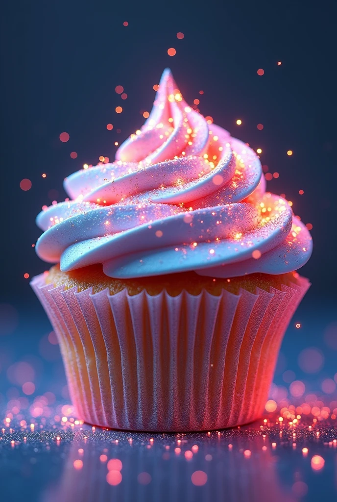 Dazzling futuristic Cupcake with glitters and sparkles, ultra high resolution, 8k