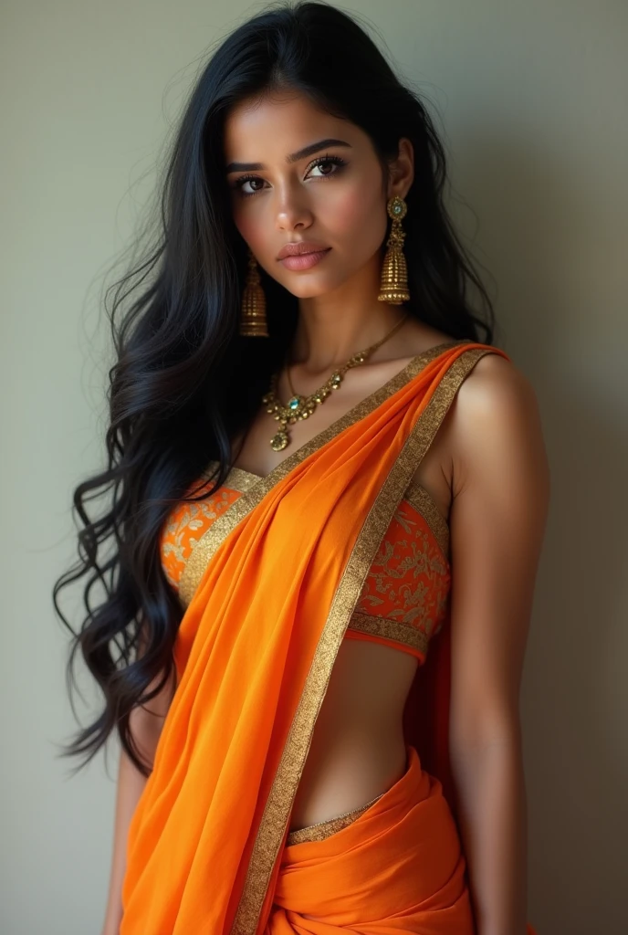 Long black hair gril, very
 big boobs, face pretty, dress saree indian gril, skin tone white, boby shap curve