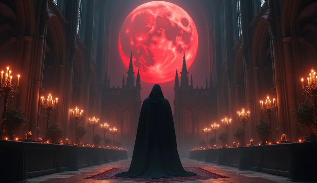 8k、 big red moon , cross of dark lord, king of angmar, touch of death, Taoist robes ,zoom up(number々の賞を受賞したmasterpiece、Incredible detail、Texture、Maximum details),purple flame candle, (summoning magic),(The moonlight at night is beautiful), (Demon King's Castle),(dark organization)arafed image of a group of people in a church with candles,lit candle, dark cinematic concept art, elegant cinematic fantasy art, photorealistic dark concept art, by Beeple, dark robes, wojtek fus, gothic epic library concept, gothic epic library, epic cinematic concept art, dark concept art, Beeple and mike winkelmann, symmetrical epic fantasy art, High resolution, masterpiece, Highest quality, Intricate details, Very detailed, Clear focus, practical skin texture, texture, Shot with Canon, 85mm, Shallow and deep, Kodak Vision Color, Exactly, Very detailed, photograph_\(Extremist\), photographpractical, practical, Post-processing, Maximum details, Roughness, Real Life, Extremist practical, Photorealism, photographgraphy, 8K Ultra HD, photographgraphy
