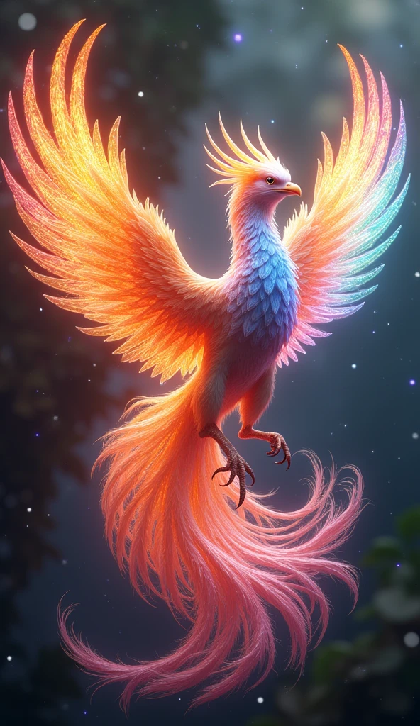 A majestic iridescent phoenix reborn from digital rainbow to holographic flame glaze、16K, Ultra-high resolution, Ultra-high resolution, to be born,wonderful ,future、Iridescent、The world 30 years from now