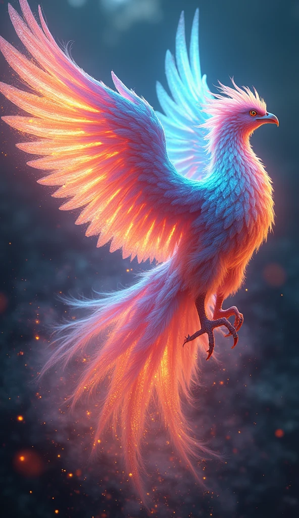 A majestic iridescent phoenix reborn from digital rainbow to holographic flame glaze、16K, Ultra-high resolution, Ultra-high resolution, to be born,wonderful ,future、Iridescent、The world 30 years from now