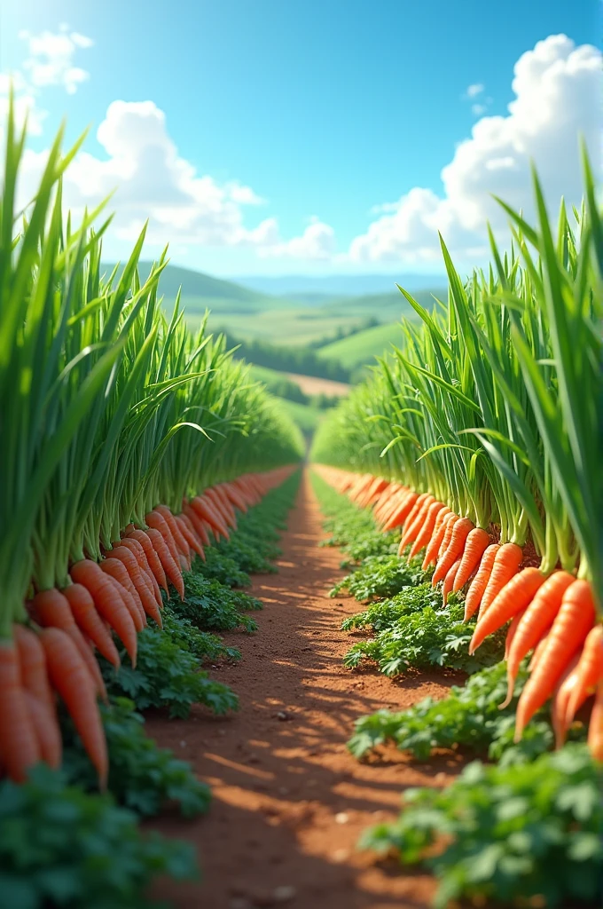 Farm with green plants onion carrot