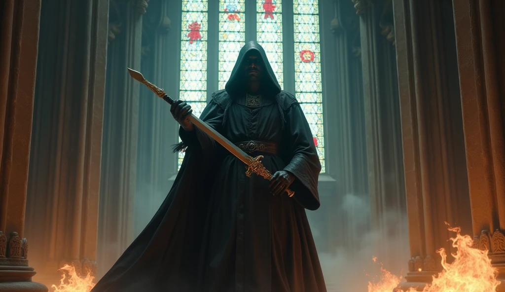 8k、cross of dark lord, king of angmar, touch of death, Taoist robes ,large stained glass ,(number々の賞を受賞したmasterpiece、Incredible detail、Texture、Maximum details)red flame candlearafed image of a man in a white robe holding a sword, shadowbringers cinematic, by Yang J, square enix cinematic art, anime epic artwork, graphic artist magali villeneuve, from arknights, 2. 5 d cgi  fantasy artwork, fanart best artstation, with large sword, epic fantasy art style hd,  wallpaper 8 k, High resolution, masterpiece, Highest quality, Intricate details, Very detailed, Clear focus, practical skin texture, texture, Shot with Canon, 85mm, Shallow and deep, Kodak Vision Color, Exactly, Very detailed, photograph_\(Extremist\), photographpractical, practical, Post-processing, Maximum details, Roughness, Real Life, Extremist practical, Photorealism, photographgraphy, 8K Ultra HD, photographgraphy