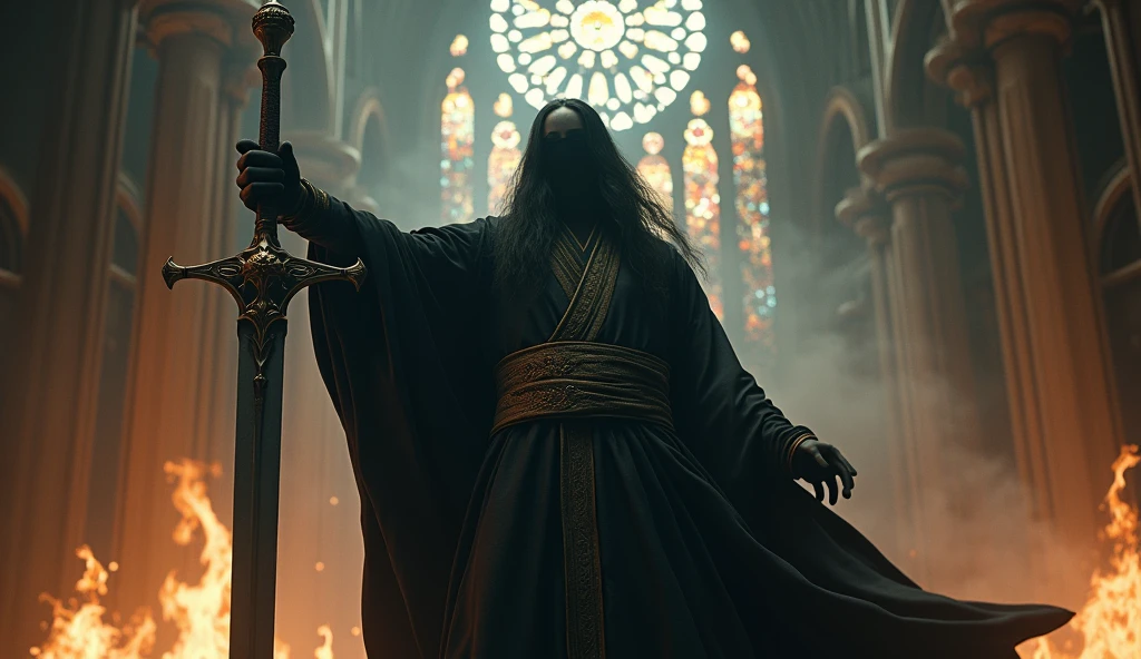 8k、cross of dark lord, king of angmar, touch of death, Taoist robes ,large stained glass ,(number々の賞を受賞したmasterpiece、Incredible detail、Texture、Maximum details)red flame candlearafed image of a man in a white robe holding a sword, shadowbringers cinematic, by Yang J, square enix cinematic art, anime epic artwork, graphic artist magali villeneuve, from arknights, 2. 5 d cgi fantasy artwork, fanart best artstation, with large sword, epic fantasy art style hd, wallpaper 8 k, High resolution, masterpiece, Highest quality, Intricate details, Very detailed, Clear focus, practical skin texture, texture, Shot with Canon, 85mm, Shallow and deep, Kodak Vision Color, Exactly, Very detailed, photograph_\(Extremist\), photographpractical, practical, Post-processing, Maximum details, Roughness, Real Life, Extremist practical, Photorealism, photographgraphy, 8K Ultra HD, photographgraphy