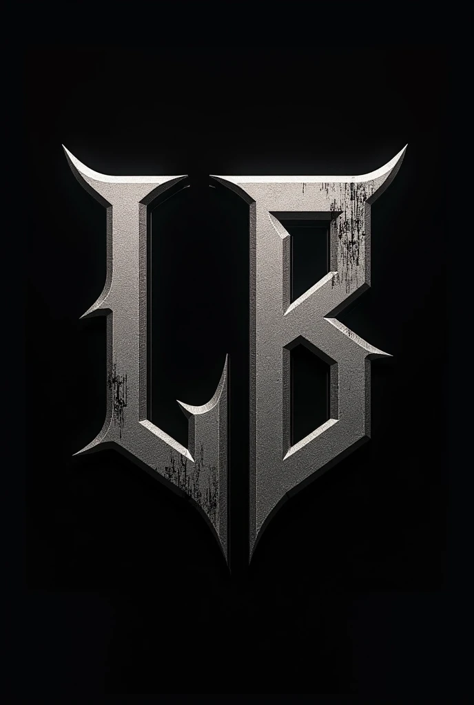 Create a logo for a rock band using the uppercase letters LB, with a strong style, visible and commercial, In black and grey
