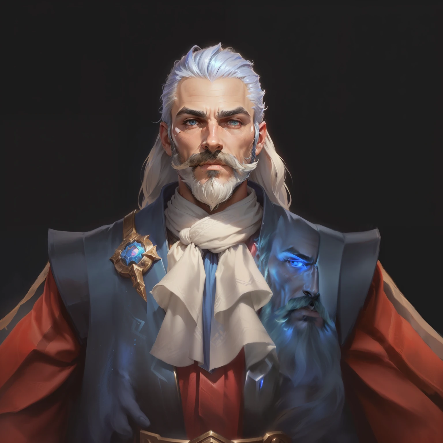 Close-up of a man with a moustache and beard, Super detailed fantasy characters, very detailed character, , Portrait of a male water mage, Male Characters, Inspired by veteran character artists, a character portrait, League of Legends avatar,Diablo concept art