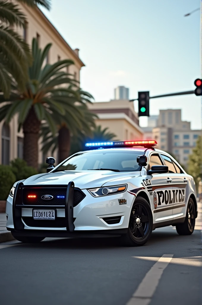 Ford Taurus American police car, white color with black police wheels