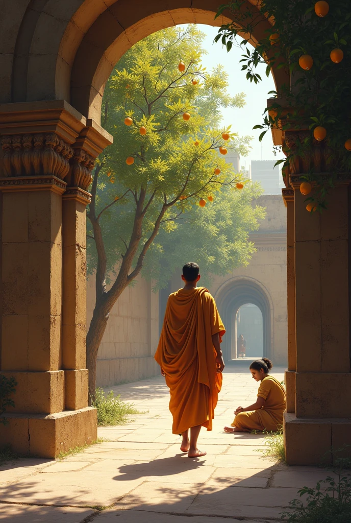 It is spring time in the old city of mathura in 3rd century BC. A young monk dressed in sage clothes is walking out of the city gates of Mathura and the streets are lonely.Trees are filled with blossom flowers and koels.Outside the city gates a mango groove is there. Under that a woman is sitting and she is having small pox.