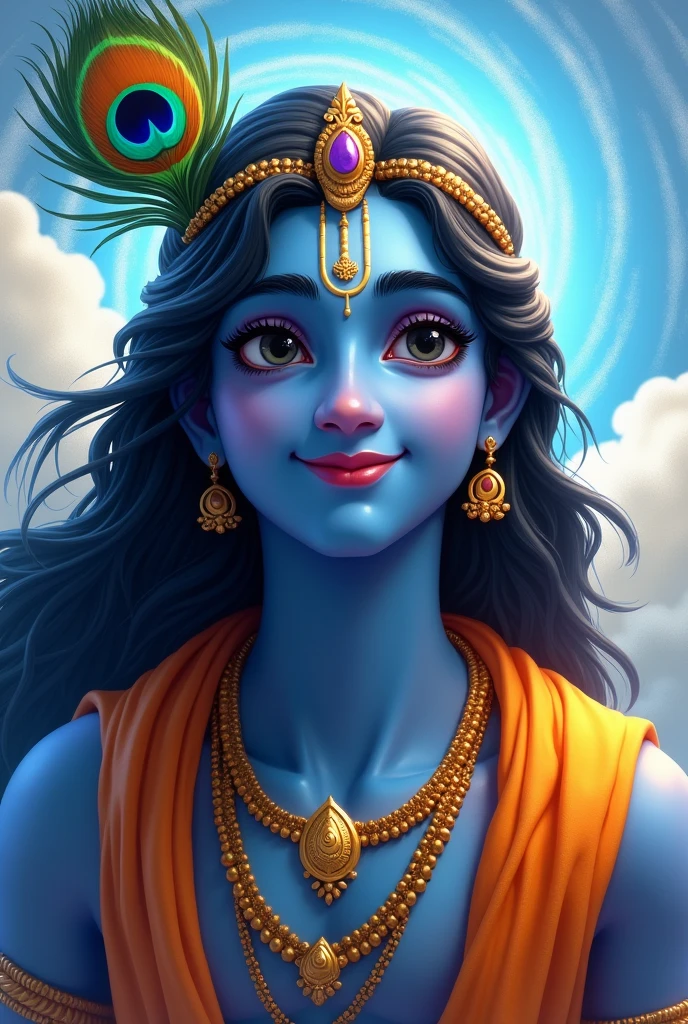 Krishna photo , moyur pankh , real , blue colour , animated , smile