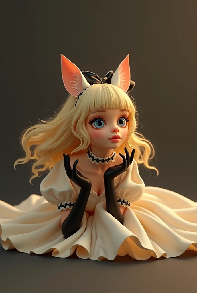 korean,realistic, masterpiece, final detail, photo realistic, intricate detail, octane rendering, 8K, 1Girl, full bodyperfect face, beautiful face, NSWF, trough reference, detail hair,, black bow, black gloves, black legs, blue eyes, blue hair, bow, collarbone, dress, drill hair, ruffles, ruffles, gloves, gwen, headdress, highres, long hair, parted lips, puffy sleeves, purple eyes, smile, solo, white dress, oil skin,