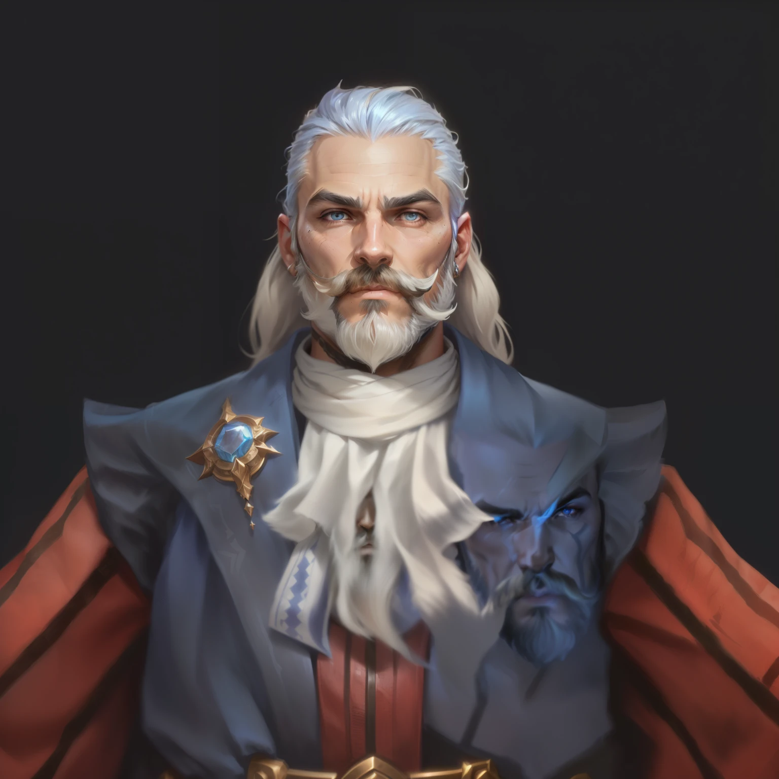 Close-up of a man with a moustache and beard, Super detailed fantasy characters, very detailed character, , Portrait of a male water mage, Male Characters, Inspired by veteran character artists, a character portrait, League of Legends avatar,Diablo concept art