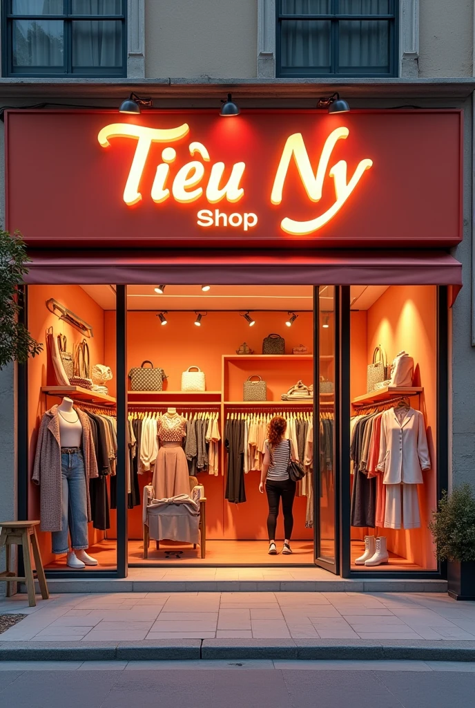 Create a store advertising board Tieu Ny Shop. The store specializes in selling clothing.