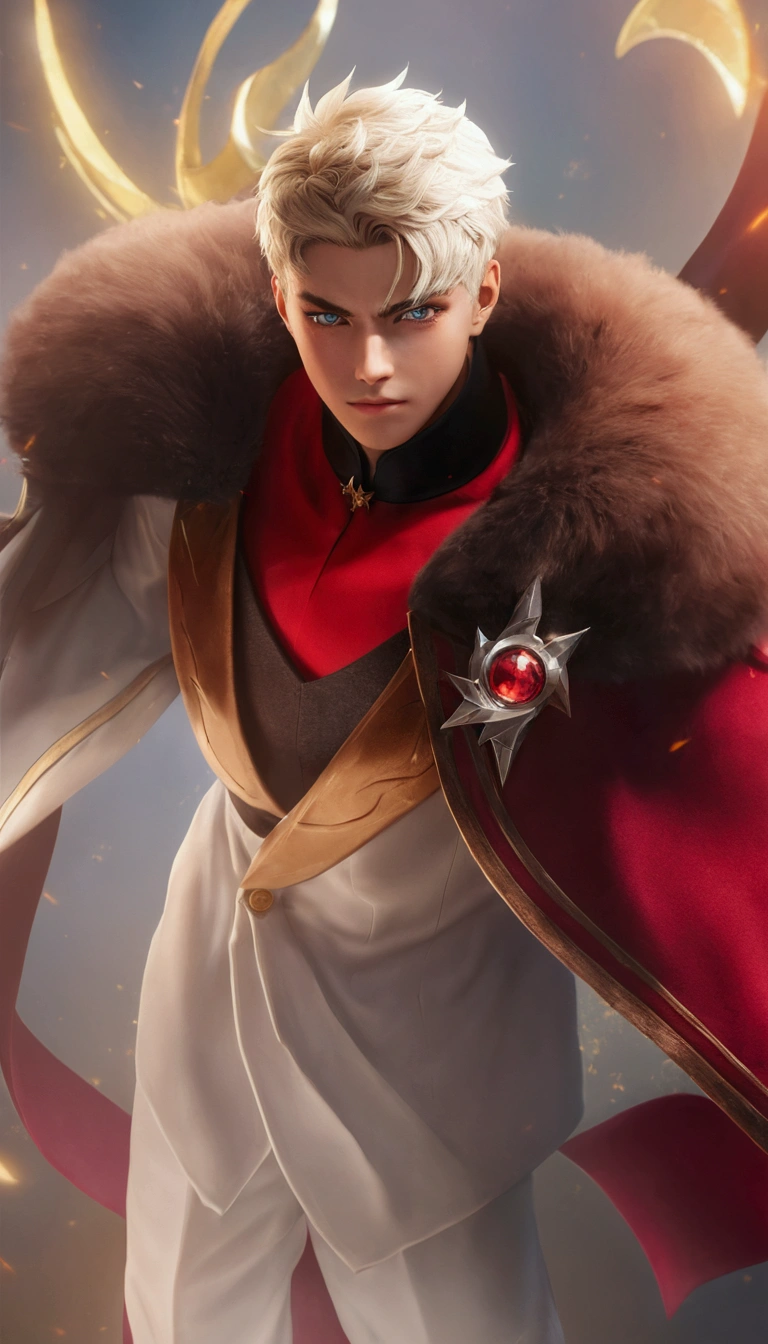 (absurdres, highres, ultra detailed, HDR), masterpiece, best quality, Android Game Character , short hair, handsome boy, anime eyes, Mobile Legends Hero, detailed scebe, detailed character