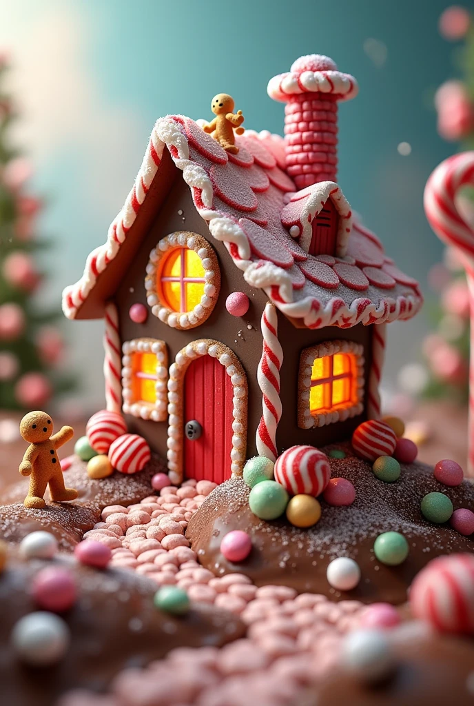 A house made of candy on a hill of hot chocolate