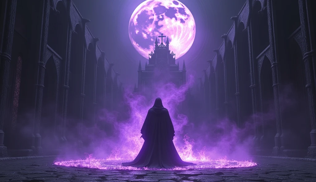 8k、 big purple moon , cross of dark lord, king of angmar, touch of death, Taoist robes  ,zoom up(number々の賞を受賞したmasterpiece、Incredible detail、Texture、Maximum details),purple flame candle, (summoning magic),(The moonlight at night is beautiful), (Demon King's Castle),(dark organization)arafed image of a group of people in a church with candles,lit candle, dark cinematic concept art, elegant cinematic fantasy art, photorealistic dark concept art, by Beeple, dark robes, wojtek fus, gothic epic library concept, gothic epic library, epic cinematic concept art, dark concept art, Beeple and mike winkelmann, symmetrical epic fantasy art, High resolution, masterpiece, Highest quality, Intricate details, Very detailed, Clear focus, practical skin texture, texture,  Shot with Canon, 85mm, Shallow and deep, Kodak Vision Color, Exactly, Very detailed, photograph_\(Extremist\), photographpractical, practical, Post-processing, Maximum details, Roughness, Real Life, Extremist practical, Photorealism, photographgraphy, 8K Ultra HD, photographgraphy
